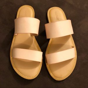 Faux-Leather Double-Strap Slide Sandals